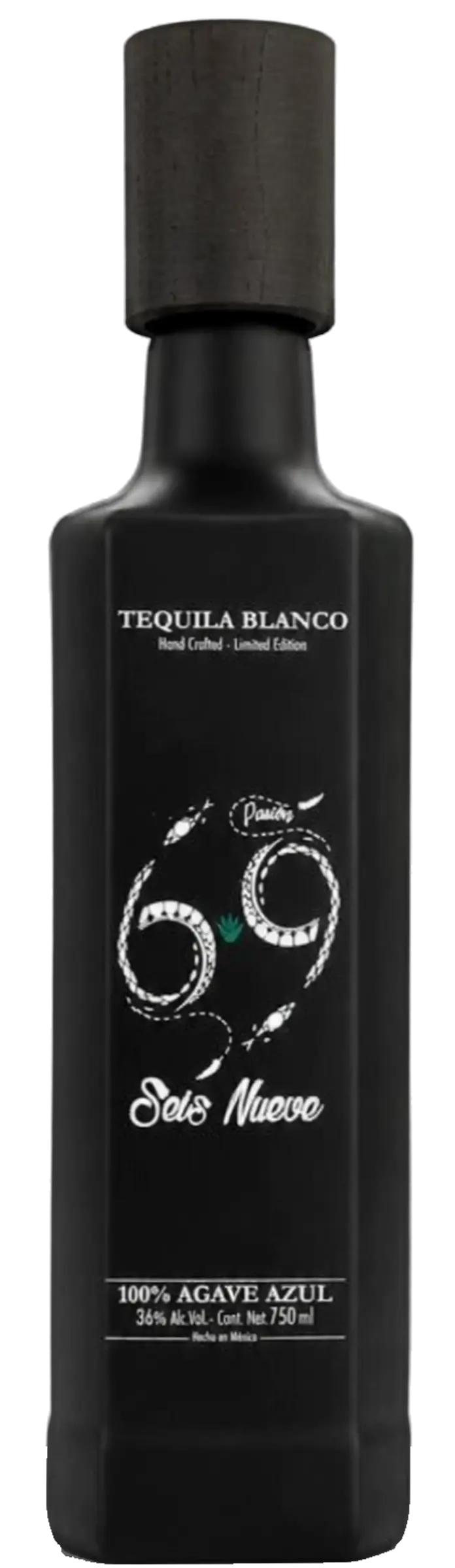 Botella de Tequila Pasión 69 Blanco Seis Nueve girando sobre su eje